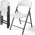 Bonnlo 4-Pack White Plastic Folding Chairs, Portable Seat with Sturdy Steel Frame for Indoor & Outdoor Use, Perfect for Banquet, Party, Wedding, Office, and Camping