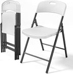 Bonnlo 4-Pack White Plastic Folding Chairs, Portable Seat with Sturdy Steel Frame for Indoor & Outdoor Use, Perfect for Banquet, Party, Wedding, Office, and Camping