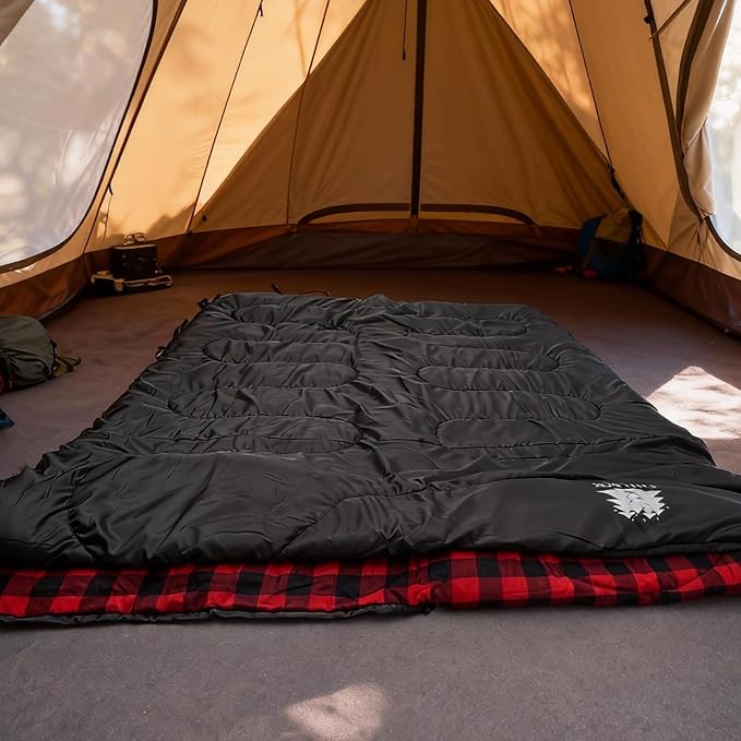 Double Sleeping Bag Cotton Flannel for Camping, Backpacking Or Hiking. Queen Size 2 Person Waterproof Sleeping Bag for Adults Or Teens. Lightweight with Compression Sack