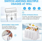 HLPB 4 FT Party Ice Cooler Folding Table with Folding Board, Outdoor ice Table with Skirt & Drain & Folded Buckets & Barbed Wire, Portable Foldable Bar Table for Party, BBQ, Camping, Picnic, White