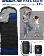 Single Sleeping Bag for Adults Kids 3-Season, Lightweight Waterproof Ripstop, Dual Zipper Bottom Vent, Compression Sack, Portable Camping Hiking Backpacking Gear