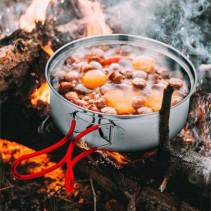 Camping Cookware Outdoor Pot Set Portable Camping Cooker Stainless Steel Picnic Tableware Set Survival Gear