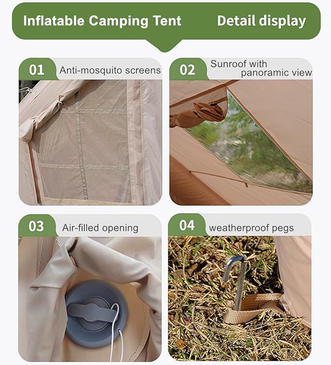 UNIISTRENGH Inflatable Camping Tent, Air Glamping Quick Set Up Waterproof Pop Up Tents with Stove Jack Hole and Carry Bag