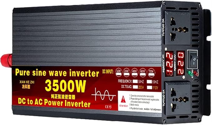 Car Power Inverter 3500W 4000W 5500W Pure Sine Wave Inverter 12V 24V 48V 60V 72V to 110V/230V 240V Solar Inverter Voltage Converter Transformer with LCD Digital Display Outlet,for Car,Truck,Camping(35