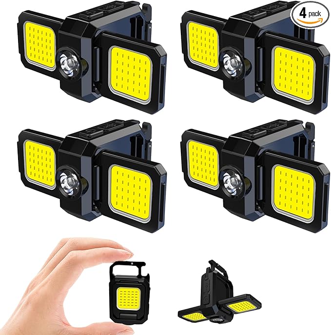 MAKDAK 4PC Cob Keychain Work Light EDC Rechargeable Foldable Keychain Flashlight,Bottle Opener,for Camping,Car Repair,Hiking,Repairing,Power Outrage,Pet Walking,Emergency