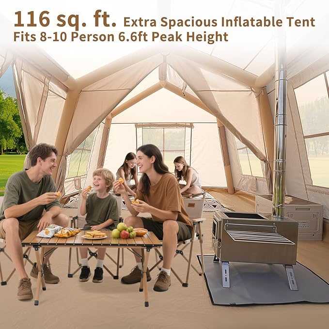 ABORON 2/6/8/10/12 Person Inflatable Camping Tent, Easy Setup Blow Up Tent with Hand Pump, PU3000mm Waterproof & Breathable 4 Season Glamping Tent for Outdoor Camping