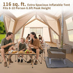 ABORON 2/6/8/10/12 Person Inflatable Camping Tent, Easy Setup Blow Up Tent with Hand Pump, PU3000mm Waterproof & Breathable 4 Season Glamping Tent for Outdoor Camping