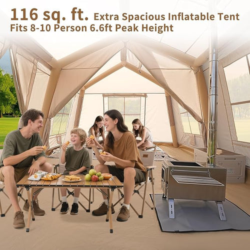 ABORON 2/6/8/10/12 Person Inflatable Camping Tent, Easy Setup Blow Up Tent with Hand Pump, PU3000mm Waterproof & Breathable 4 Season Glamping Tent for Outdoor Camping