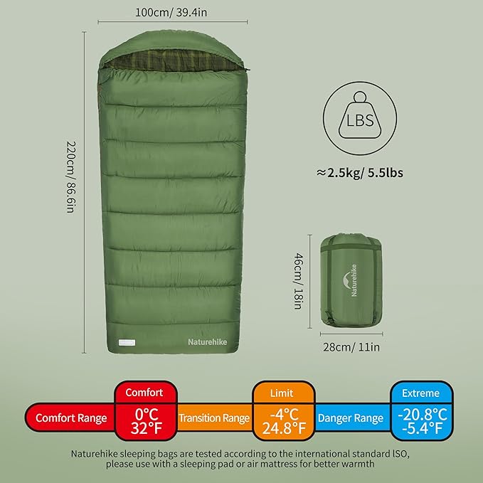 Naturehike Flannel Big and Tall Sleeping Bag for Adults, Cold Weather Sleeping Bag for All Seasons, XXL Sleeping Bags for Camping Hiking Hunting, Compression Sack Included
