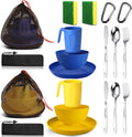 Scout Camping Mess Kit for Person Boy Scout Dishes Set Girl Scout Mess Kit with Mesh Bag Reusable Light Weight Eating Utensils Plastic Camping Cutlery Set for Travel Camp