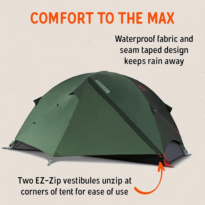 Kelty Wireless Freestanding Camping Tent, 2 4 or 6 Person Size, Huge Interior and Peak Height, Intuitive + Easy to Pitch, Color Coded Setup