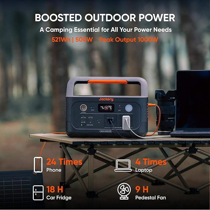 Jackery Explorer 500 v2 Solar Generator and 100W Solar Panel, 512Wh LiFePO4 Battery, 500W AC/1000W Peak, Solar Generator for Camping, Outdoors, and Power Outages