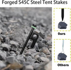 12Pcs Tent Stake with Hammer Set, 16in Tent Stakes Heavy Duty with 10.5in Tent Stakes Hammer, Storage Pouch, Forged Steel Tent Stakes for Camping Used on Rocks, Grassland(12Pcs 16in Stakes+Hammer)
