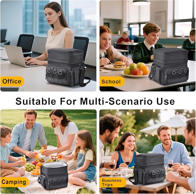 Tactical Lunch Box for Men Women-Insulated Leakproof Lunch Bag with Adjustable Shoulder Strap, Durable Expandable Cooler Bag for Work Office Travel Camping Hiking, Large Meal Pail Adults(Camo)