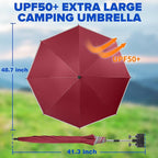 2PACK 48.7inch Umbrella for Beach Chair, 360°Adjustable 50+ UV Protection Large Camping Chair Umbrella with Universal Clip for Glof Cart, Garden Table, Bleacher（Chair,Table not include）