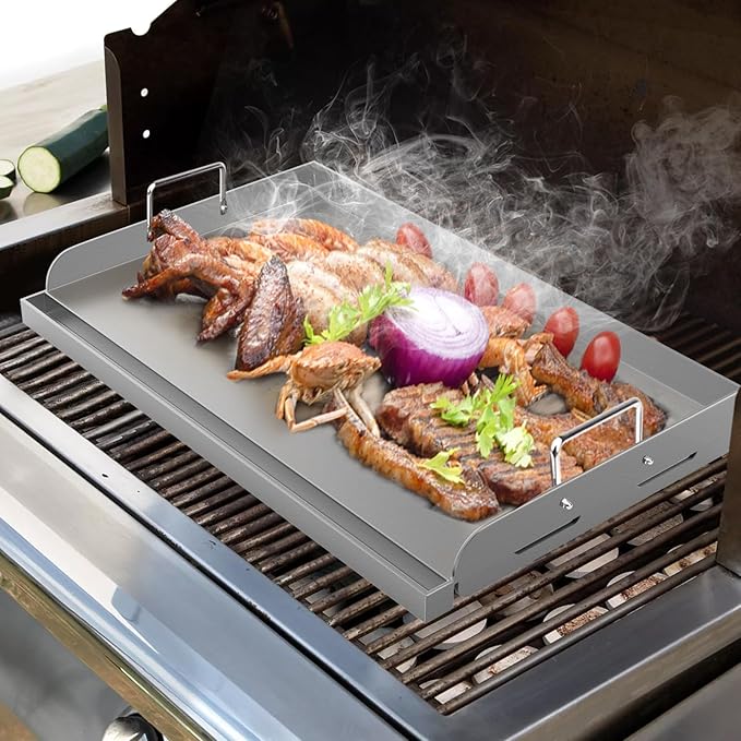 Griddle for Gas Grill, 25"x 16” Universal Fry Pan Metal Flat Top Griddle Plate for Gas Stove/Charcoal/Electric/Gas Grill, Large Stove Top Griddle Insert for Camping, Tailgating and Parties