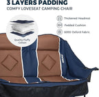 Oversized USLCamping Chair - 2 Person Portable Folding Outdoor Loveseat Heavy Duty Lawn Chairs for Adults with Padded Cushion & Dual Cup Holders, Supports 660LBS for Camping，Sports，Picnic