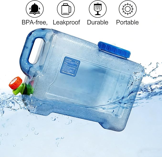 3.17 Gallon Water Container with Spigot, Portable Water Jug, No Leakage Camping Bucket with Tap, BPA Free Emergency Water Storage Tank for Camping, Vehicle, Car, Outdoor Hiking, Picnic