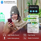 Gifts for Men, Rechargeable Bluetooth Music Unisex Beanie Hat with Light, Valentines Day Gifts for Him, Birthday Gifts for Men, Women, Grey