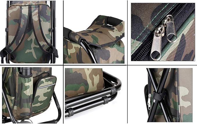 HANERDUN 3 in 1 Backpack Stool Cooler Chair, Foldable Camping Fishing Stool, Portable Backpack Chair for Outdoor Hiking Walking,Black
