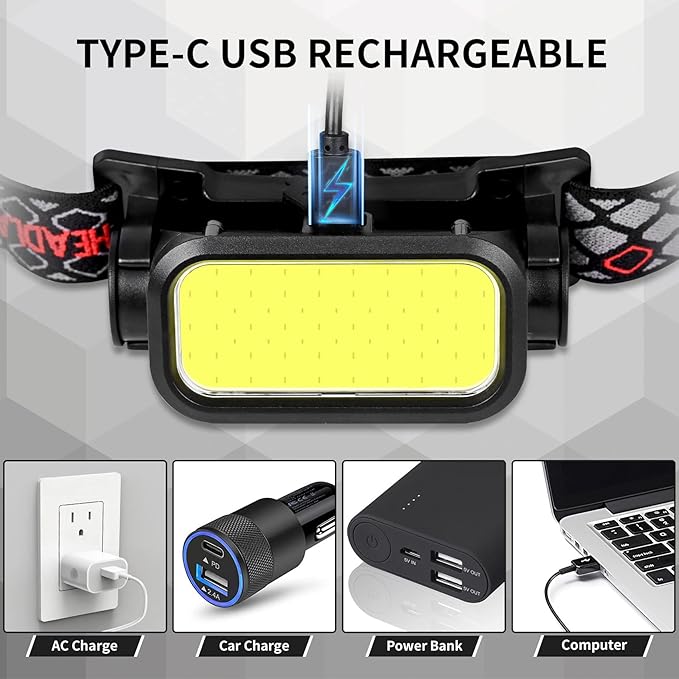 LED Headlamp High Lumens with Motion Sensor Super Bright, 3 Lighting Modes, Digital Display, Rechargeable, Waterproof Head Lamp, 90° Adjustable for Camping, Hiking, Fishing, Running Outdoor (1) (6)