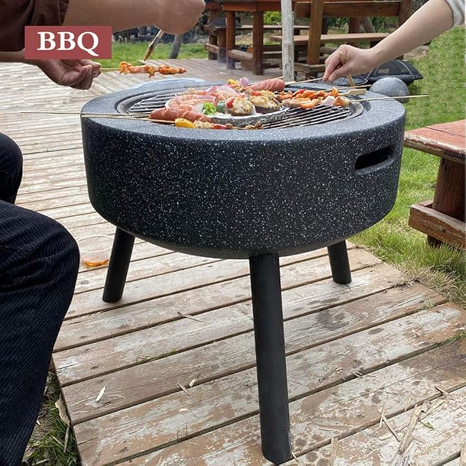 Fire Pit with Barbecue Grill Magnesium Oxide Fire Pit Bowl with Triangular Bracket Suitable for Outdoor Garden Barbecue Camping (White)