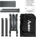 Anbte Camping Table Foldable, 2 Height Max 27.5" Aluminum Roll up Camping Table with Carry Bag & Heat-Resistant Tabletop, Lightweight, for Indoor Outdoor RV BBQ Picnic Patio Beach, 26" x 23", Black