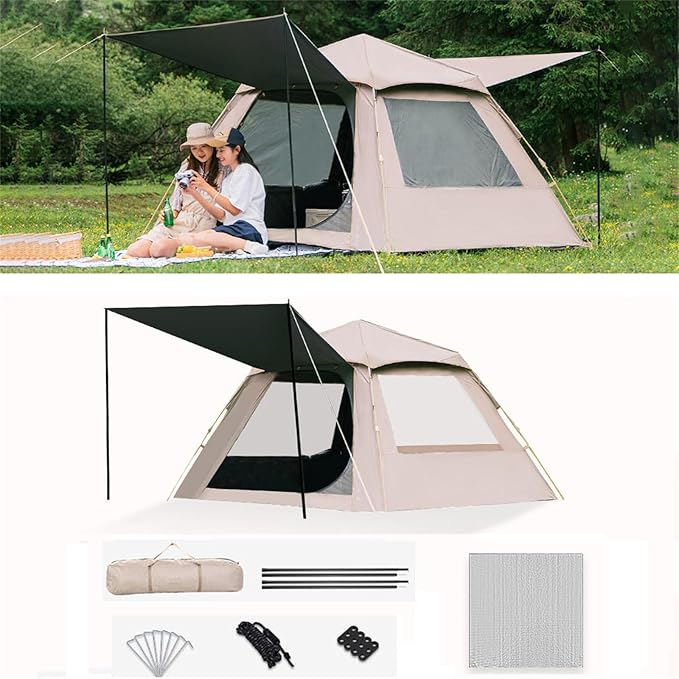 Tents for Camping, Auto One Touch Tent Pop-Up Camping Tent,Weatherproof Backpacking Tent, Easy Setup UV Cut Sun Shelter Tent for Outdoor Family Gathering. 210 * 210 * 140cm Black-Glue