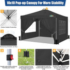 COBlZI 10x10 Pop Up Canopy Tent with 4 Removable Sidewalls, Waterproof Commercial Easy Adjustable Gazebo Tent with Air Vent, 4 Sandbags, 4 Stakes & 8 Ropes（Outdoor Tents for Parties/Exhibition,Black