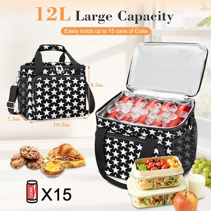 Coobiiya Large Expandable Insulated Lunch Bag Cooler Bag，12-23L Lunch Box for Men Double Deck Leakproof，Heavy Duty LunchBag Cooler Bags for Camping, Travel, Kayaking & Beach