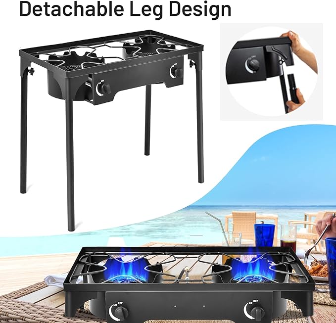 Giantex Outdoor Double Burner Stove, High Pressure 2 Burner Stand Max. 150,000 BTU total, 0-20 PSI Regulator Detachable Legs, Portable Dual Propane Grill Burner Stove for Camping Picnic Cookout