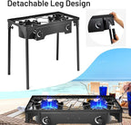 Giantex Outdoor Double Burner Stove, High Pressure 2 Burner Stand Max. 150,000 BTU total, 0-20 PSI Regulator Detachable Legs, Portable Dual Propane Grill Burner Stove for Camping Picnic Cookout
