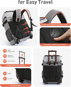 TOURIT 50-Can Rolling Backpack, Double Deck & Dual-Bar Handle Travel Soft Cooler Bag with Wheels, 30L Space Beach Cooler Size 18"(15"+3")×13"×11"