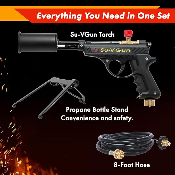 Grillblazer Su-VGun Propane Torch with Hose – High Power 240,000+ BTU Flame Thrower Gun for Instant, Steak Searing, Charcoal Ignition, Backyard BBQ, Campfire, Outdoor Cooking – Handheld Blowtorch