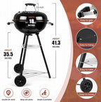 18 Inch Charcoal Grill, HaSteeL 2-In-1 Kettle Outdoor Barbecue Grill, Portable Black BBQ Grill for Camping/Backyard/Patio/Picnic, Porcelain-Enameled Lid & Fire Bowl, 254.SQ.IN Cooking Area, 13-Piece