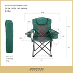 ARROWHEAD OUTDOOR Deluxe Folding Camp Chair – 550lb Capacity Heavy-Duty Quad Chair with Integrated Cooler, Headrest, and Dual Cup Holders.