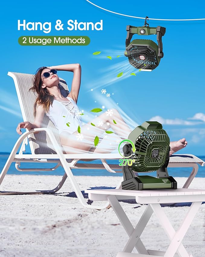 Rechargeable Solar Powered Fan,(30Hours Working) Solar Camping Fans & Led Lantern,8-inch Portable Fan with 7W Solar Panel, Battery Operated Powered Outdoor Tent Fans for Camping Essentials Accessories