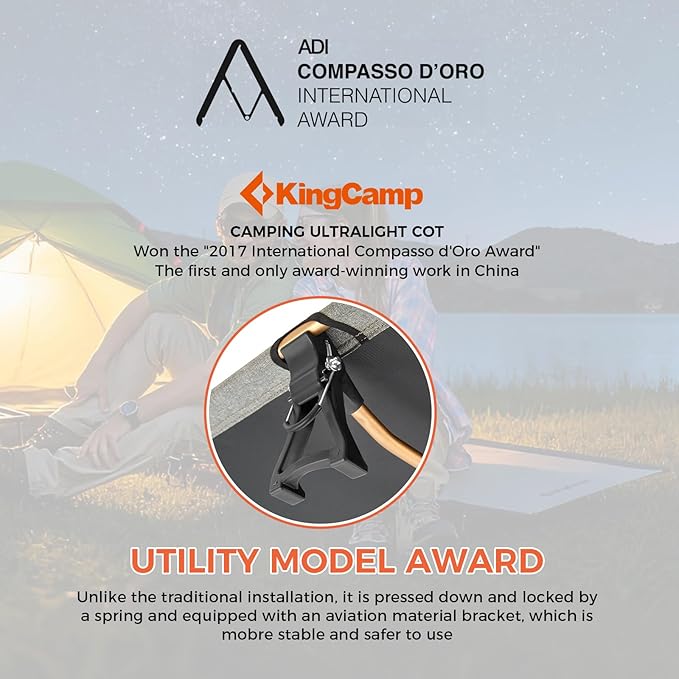 KingCamp Ultralight Camping Cot, Portable Folding Tent Camping Cot, 265 Lbs Heavy Duty Sleeping Cot with Pillow for Adults Outdoor Backpacking Travel Hiking, Orange