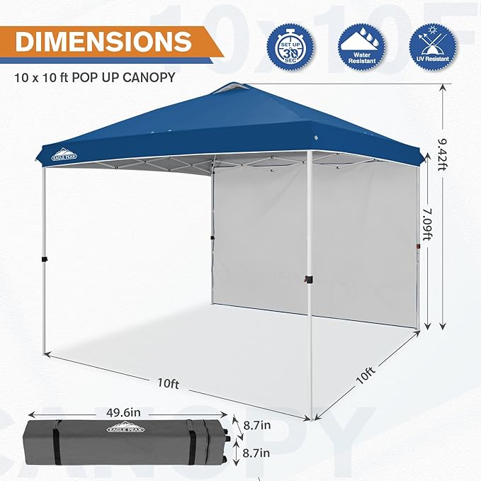 EAGLE PEAK Commercial Canopy 10x10 Pop Up Canopy Tent with 1 Sidewall, Easy Setup Heavy Duty Instant Event Shelter for Vendors & Markets, Outdoor Sun Shade, Dark Blue