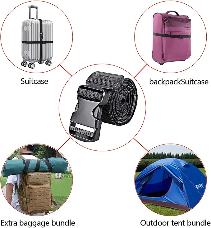 Premium Utility Straps with Quick Release Buckle Adjustable Heavy Duty Long Nylon Tie Down Straps Lashing Straps for Backpack Tactical Camping Gear Sleeping Bag Mattress(Black 2Pcs/13ft)