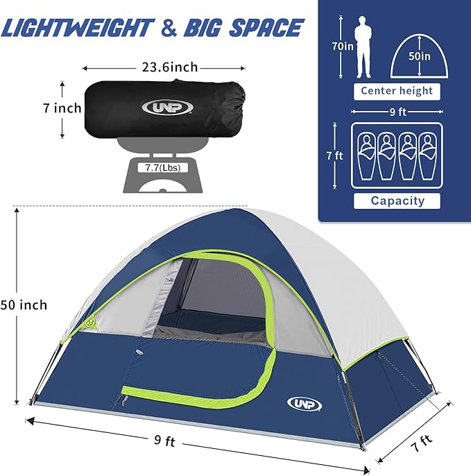 Camping Tent 2-4 Person, Waterproof Windproof Tent with Rainfly Easy Set up-Portable Dome Tents for Camping…