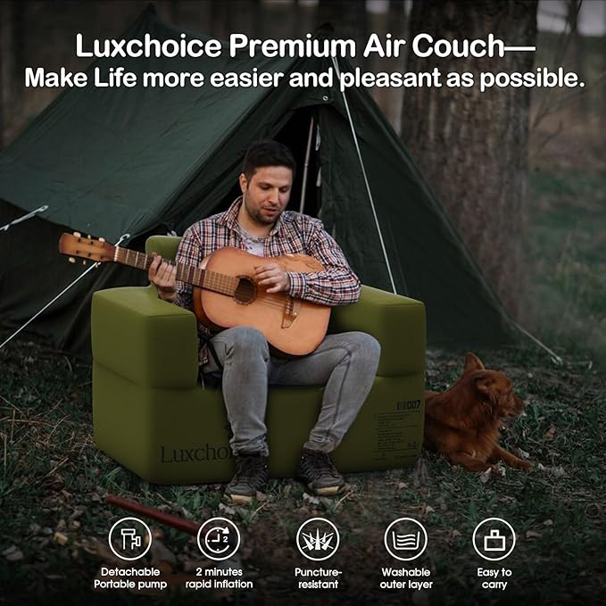Inflatable Couch Premium Oxford Cloth Inflatable Sofa with Built-in Rechargeable Pump Portable Blow Up Couch for Camping Outdoor Travel Home Guests Backyard Patio | Durable Fabric, Easy Inflation, Waterproof, Puncture Resistant, Portable for Outdoor