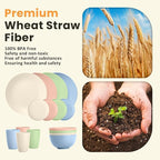 Homienly Premium Dinnerwave Sets, Lightweight & Unbreakable Wheat Straw Dish Set - Plates and Bowls Set with Cups, 16 PCS Microwave and Dishwasher Safe Dinnerware Set - Multi Light