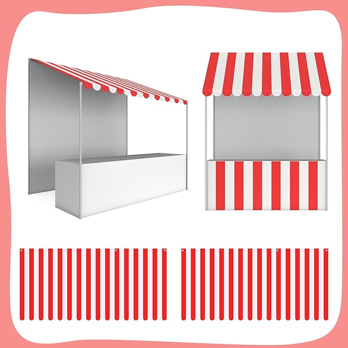 Preboun 4 Pcs 27.6''x 59'' Circus Awning Decor Decorations Striped Carnival Tent Awning Decorations Red and White Wall Decor Halloween Carnival Stand Mardigras Theme Party Photo Accessory