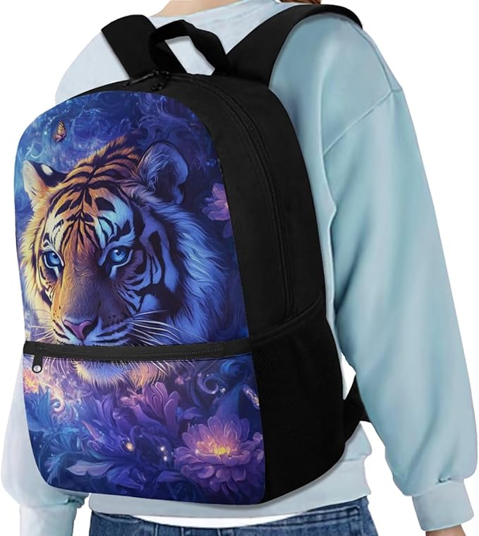 Space Tiger Cool Backpacks for Boys Backpack with Lunch Box Pencil Case Water Cup Cover 17 Inch Large Capacity Kids Bookbag for Boys Elementary School bags 4 Pcs Daypacks