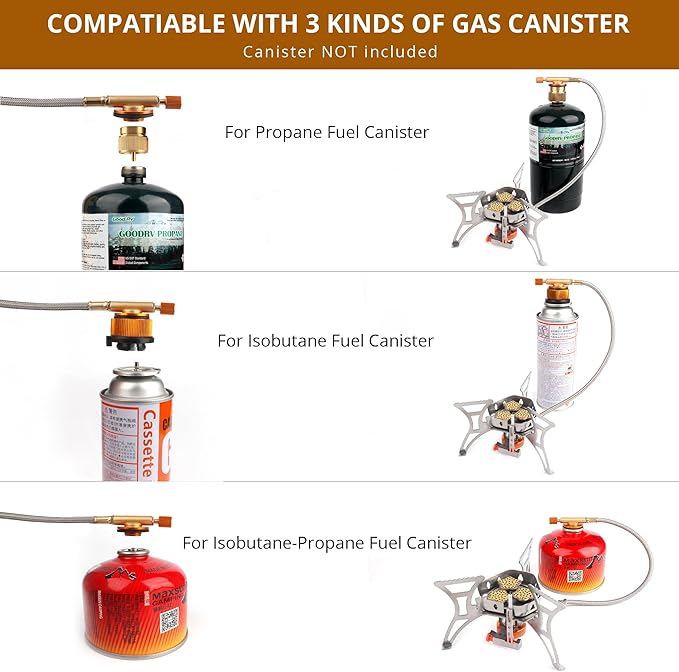 6800W Camping Stove with Piezo Ignition, Portable Backpacking Gas Stove, 1LB Propane Tank Adapter, Butane Adapter for Outdoor Cooking, Picnic, Camping and Hiking