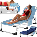 MOPHOTO Beach Lounge Chair, 5-Position Adjustable Tanning Chair with Face Hole, Heavy Duty Folding Chaise Lounge for Beach, Pool, Patio & Sunbathing