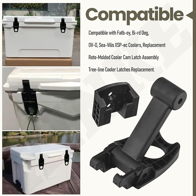Cooler Cam Latch Compatible with Fatboy, Bird Dog, OVO, Seavilis, Xspec Coolers, Replacement Roto-Molded Cooler Cam Latch Assembly, Tree-line Cooler Latches Replacement (2)