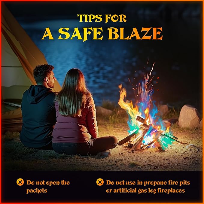 MEKER Fire Color Changing Packets - Fire Pit, Campfires, Outdoor Fireplaces, Bonfire - Magic Colorful Changing Fire - Perfect Fire Camping Accessories for Kids & Adults (48 Pack)