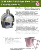 GI Military Grade Stainless Steel Canteen & Kidney Style Cup (with 12 Lobe Stainless Steel Cap) | Portable Water Bottle for Trips, Hiking, Camping and Outdoor Activities | 1 Quart